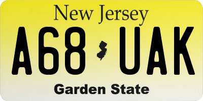 NJ license plate A68UAK