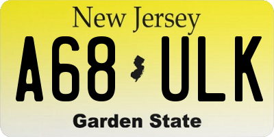 NJ license plate A68ULK