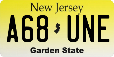 NJ license plate A68UNE