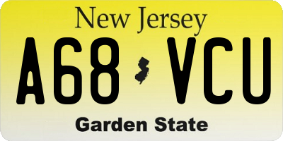 NJ license plate A68VCU