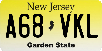 NJ license plate A68VKL