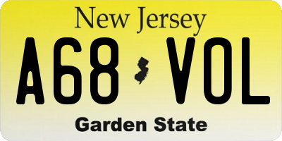 NJ license plate A68VOL