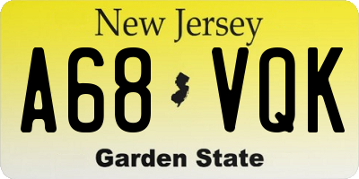 NJ license plate A68VQK