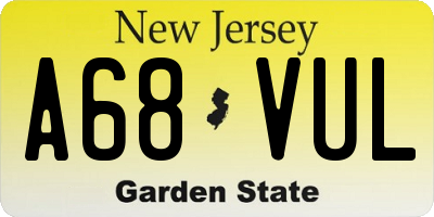 NJ license plate A68VUL
