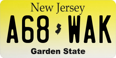 NJ license plate A68WAK