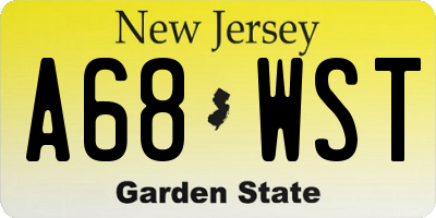 NJ license plate A68WST