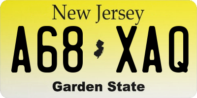 NJ license plate A68XAQ