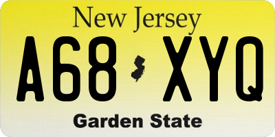 NJ license plate A68XYQ