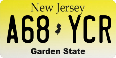 NJ license plate A68YCR