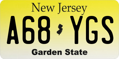 NJ license plate A68YGS