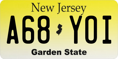 NJ license plate A68YOI
