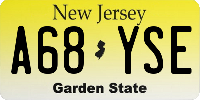 NJ license plate A68YSE