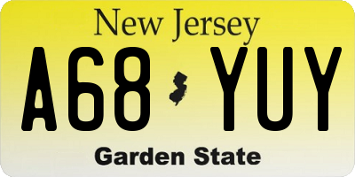 NJ license plate A68YUY