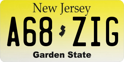 NJ license plate A68ZIG