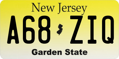 NJ license plate A68ZIQ