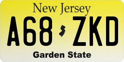 NJ license plate A68ZKD