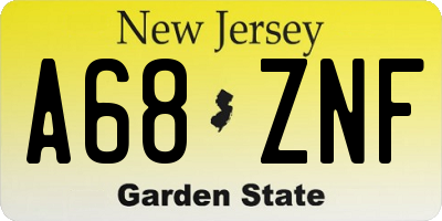 NJ license plate A68ZNF