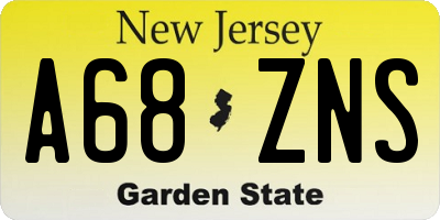NJ license plate A68ZNS