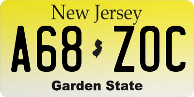 NJ license plate A68ZOC