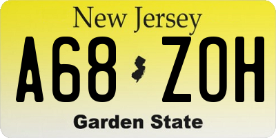 NJ license plate A68ZOH