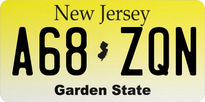 NJ license plate A68ZQN