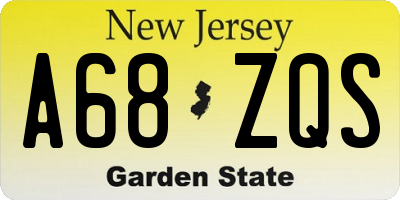 NJ license plate A68ZQS