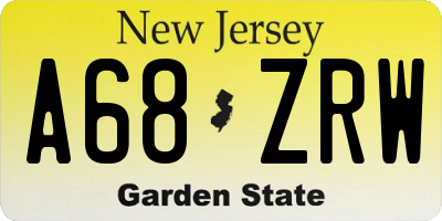 NJ license plate A68ZRW