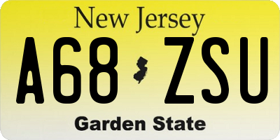NJ license plate A68ZSU