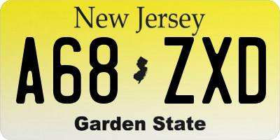 NJ license plate A68ZXD