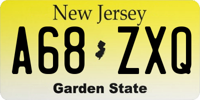 NJ license plate A68ZXQ