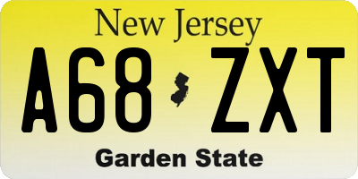 NJ license plate A68ZXT