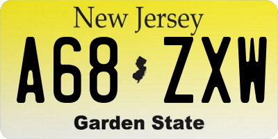 NJ license plate A68ZXW