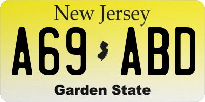 NJ license plate A69ABD