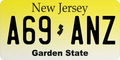 NJ license plate A69ANZ