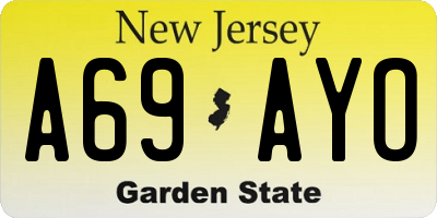 NJ license plate A69AYO