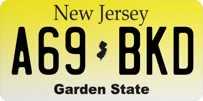 NJ license plate A69BKD