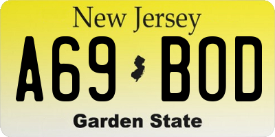 NJ license plate A69BOD