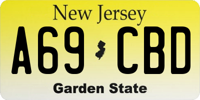 NJ license plate A69CBD