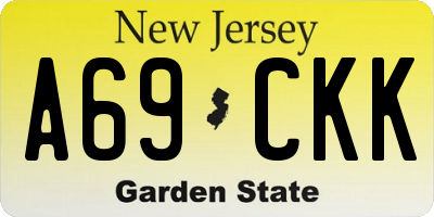NJ license plate A69CKK
