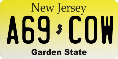 NJ license plate A69COW