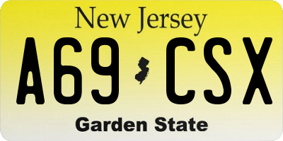 NJ license plate A69CSX
