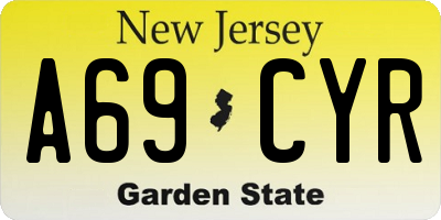 NJ license plate A69CYR