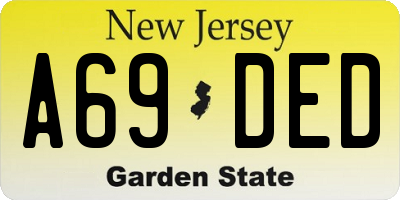 NJ license plate A69DED