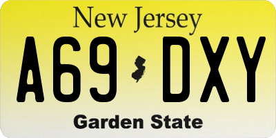 NJ license plate A69DXY