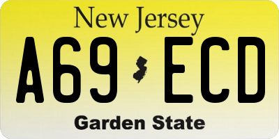 NJ license plate A69ECD