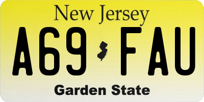NJ license plate A69FAU