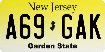 NJ license plate A69GAK