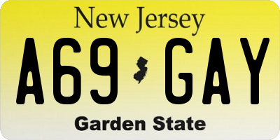 NJ license plate A69GAY