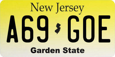 NJ license plate A69GOE