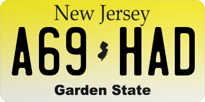 NJ license plate A69HAD